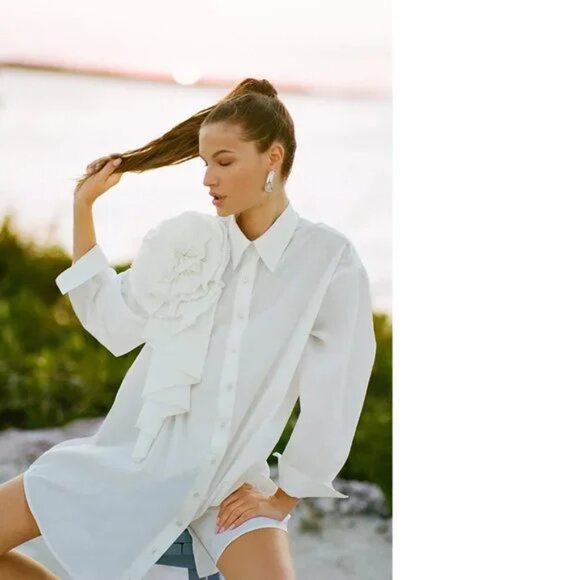 Anthropologie Forever That Girl Appliqué Shirt Dress White Sz XS NWOT B38 - Picture 8 of 16